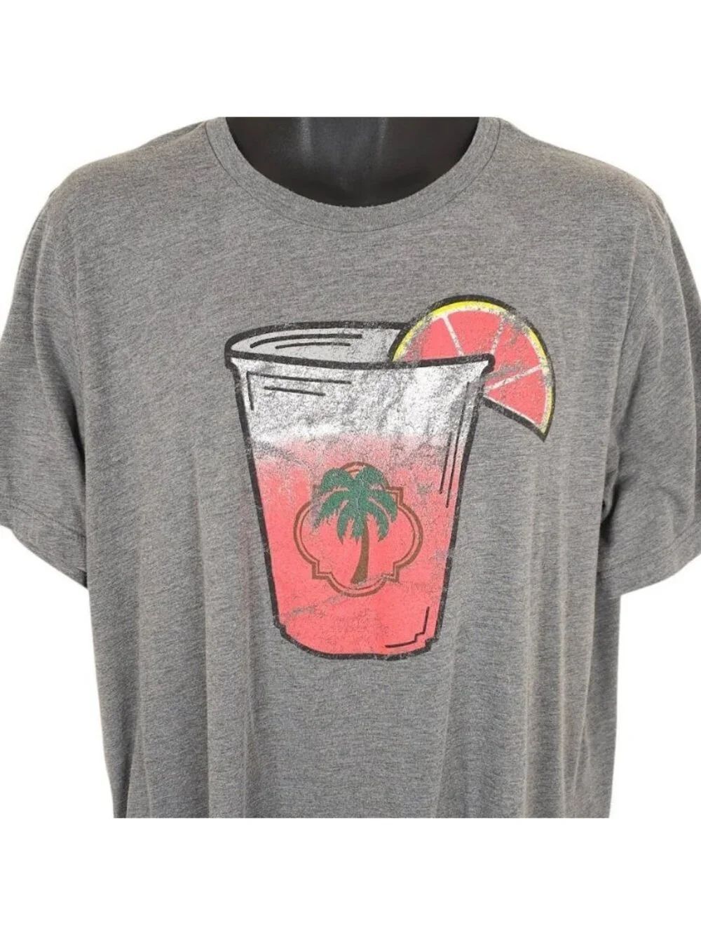 Grapefruit Cocktail T Shirt Mens Size XL Gray Tropical Palm Tree